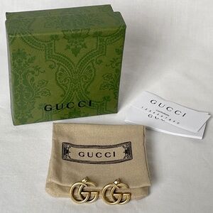 Gucci Double G Stud Earrings Gold Tone with Pouch and Box